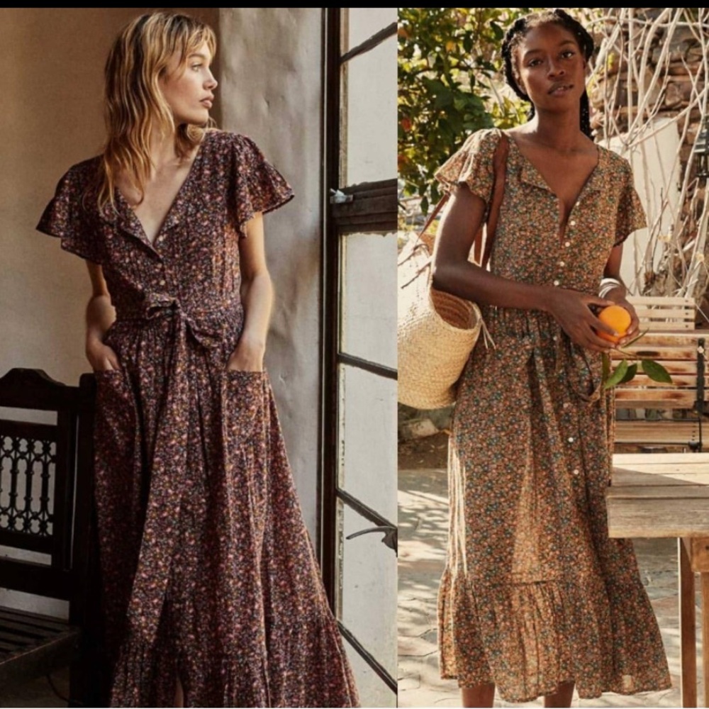 Doen Brown Flutter Sleeve Wrap Sundress